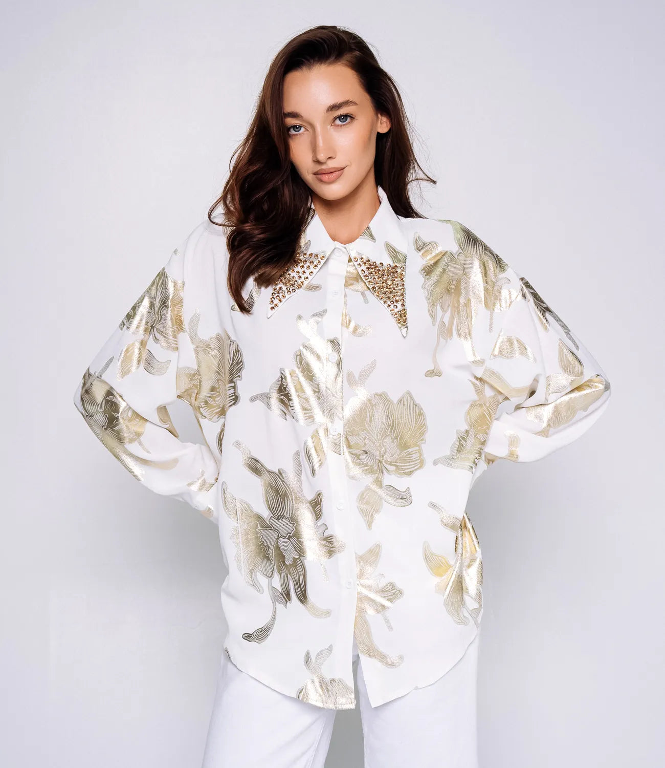 Premium Quality Georgette Shirt With Studded Neck